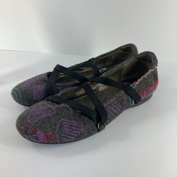 OTBT Womens Ballet Flats Embroidered Boho Mary Jane Straps Grey 8 Hippie - Picture 2 of 11